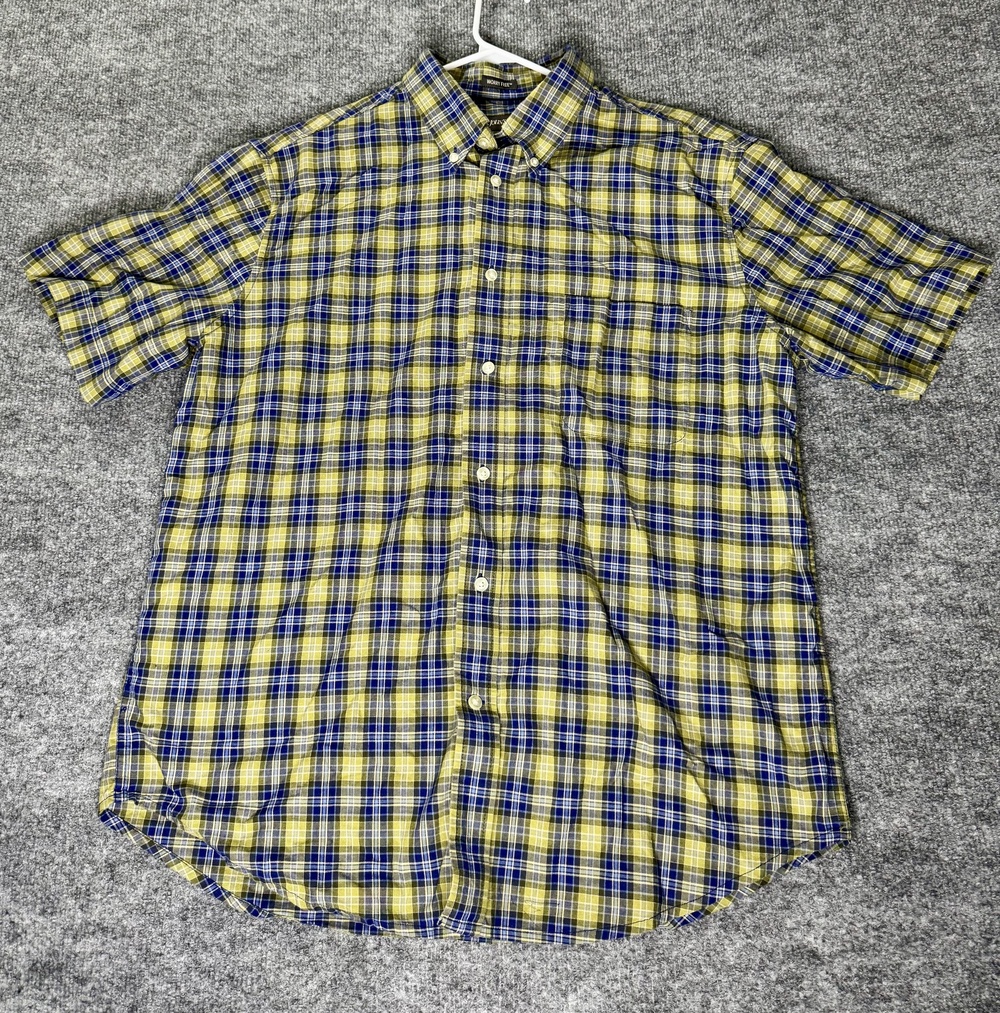 St. John's Bay Shirt Mens Large Blue Plaid Short Sleeve Button Down Casual